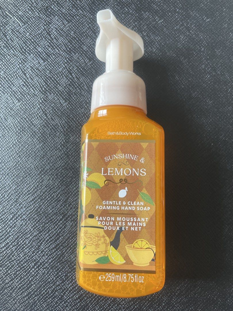Bath & Body Works Sunshine & Lemons Foaming Hand Soap (Category: Hands & Nails) located in Muntinlupa City. Submitted by all.things.branded (Listing ID 1453813859, Image 1). Description: - Bath & Body Works Foaming Hand Soap - Scent: Sunshine & Lemons - Gentle and clean formula - Enriched with Vitamin E and Shea Extract - Leaves hands soft and moisturized - Bottle made from 100% recycled plastic - Size: 8.75 fl oz.