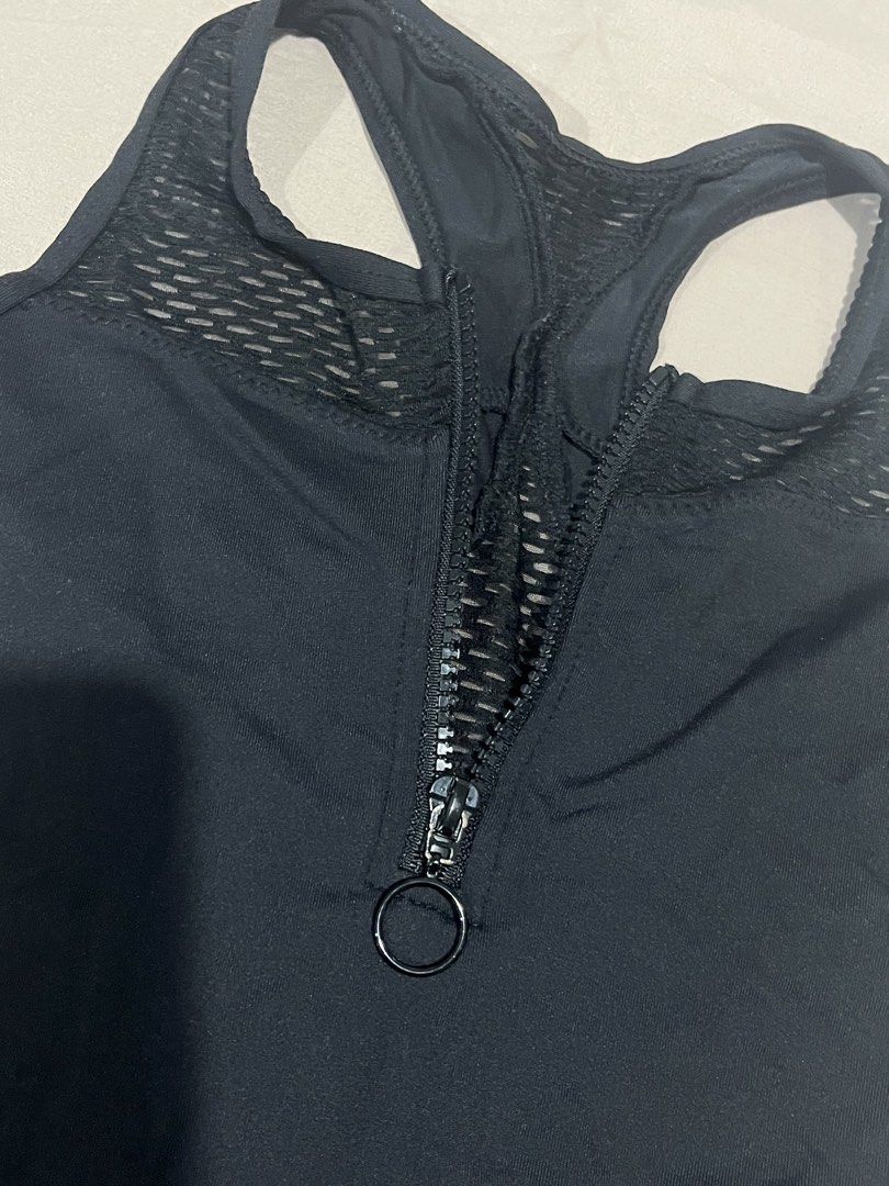Black Zip up Leotard (Category: Bikinis & Swimsuits) located in Manila. Submitted by ceeejdec (Listing ID 1453929524, Image 2). Description: - Functional front zipper with ring pull - w mesh detailing on upper chest and back - racerback design.