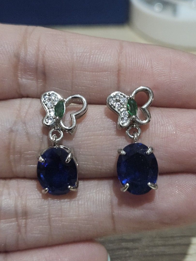 Blue Sapphire Stone Butterfly Dangling Earrings (Category: Earrings) located in Cainta. Submitted by Kahi0410 (Listing ID 1453839536, Image 2). Description: Natural Stone Platinum filled setting Oval Faceted Elegant design Hypoallergenic Safe for acidic, sensitive skin.