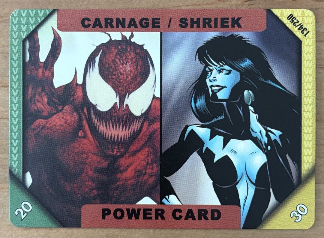 Carnage / Shriek | Marvel Cards ~ 2001 Marvel Recharge (Category: Raw Singles) located in Makati City. Submitted by cardlab (Listing ID 1453816748, Image 1). Description: Items are 💯 authentic/original/legit. About The Card: • Marvel Recharge 2001 • Card No. 134/250 FOR: • Cards ₱99 and below with Card Sleeves • Cards ₱100 and up with Used Toploader • ₱10 for Bnew Tops Packaging (If Shipping): ✔️ Plastic cover ✔️ Cardboard ✔️ Bubble wrap NOTE: •