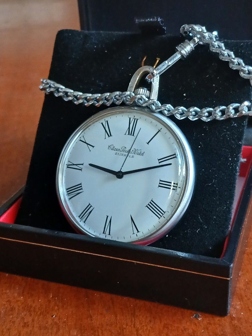 CITIZEN Pocket Watch, Manual Winding (Category: Luxury Watches) located in Tabaco. Submitted by igoys-watches (Listing ID 1453891037, Image 3). Description: CITIZEN, Manual Winding ✅️Good Running Condition ✅️Accurate Time ✅️All Original Head ✅️With Provided Box ✅️In Great Condition ✅️Vintage, Late 1970s ✅️Mint Condition (LIKE NEW) ✅️Clean Dial ✅️Collectible ✅️100% Made in Japan ❌️Shows minimal signs of usage ❌️Afte market chain but in great condi