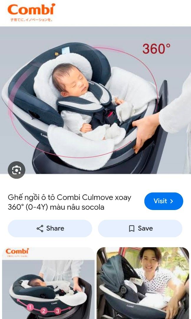 Combi culmove smart ISOFIX 360 degree rotation (Category: Car Seats) located in Cavite. Submitted by dimple082 (Listing ID 1453925575, Image 1). Description: This Combi Culmove Smart ISOFIX child seat features a 360-degree rotation function and is equipped with an Eggshock cushion for enhanced shock absorption. [1, 2].