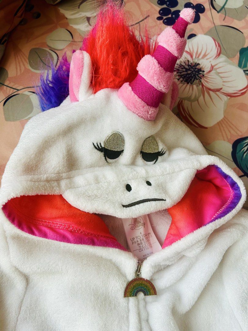 Disney Inside Out Unicorn Hoodie with Rainbow Zipper Pull (Category: Babies & Kids Fashion) located in Santa Rosa. Submitted by lovedbydane (Listing ID 1453814231, Image 3). Description: - Adorable white unicorn hoodie - Vibrant rainbow fluffy mane and tail - Hood features embroidered eyes and unicorn horn - Cute rainbow charm zipper pull - Comfortable ribbed cuffs and hem - Disney's Inside Out inspired design 4T on tag.