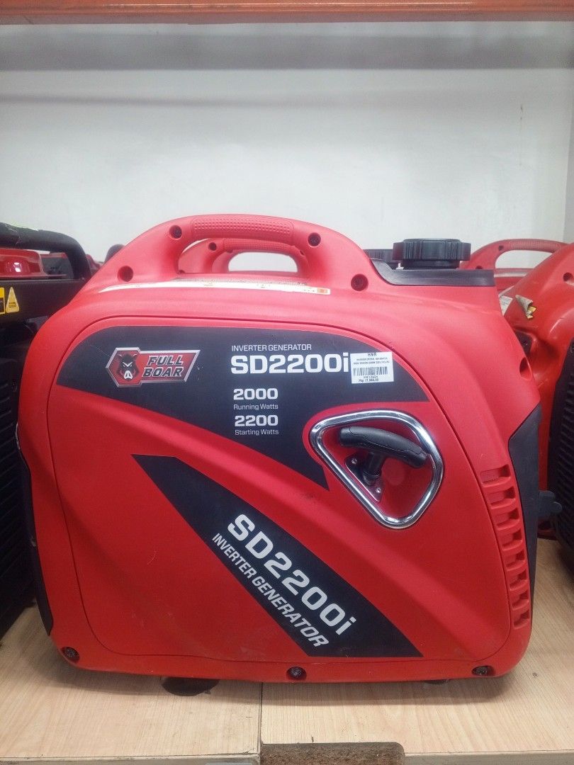 Full Boar SD2200i Inverter Generator 2000 Running Watts (Category: Construction Tools & Equipment) located in Caloocan City. Submitted by hmr.gomez (Listing ID 1453820645, Image 2). Description: - Full Boar SD2200i Inverter Generator - 2000 Running Watts / 2200 Starting Watts - Outlets: USB, 12V DC, 240V AC - Parallel Outlet Capability - Ideal for Camping & Backup Power.