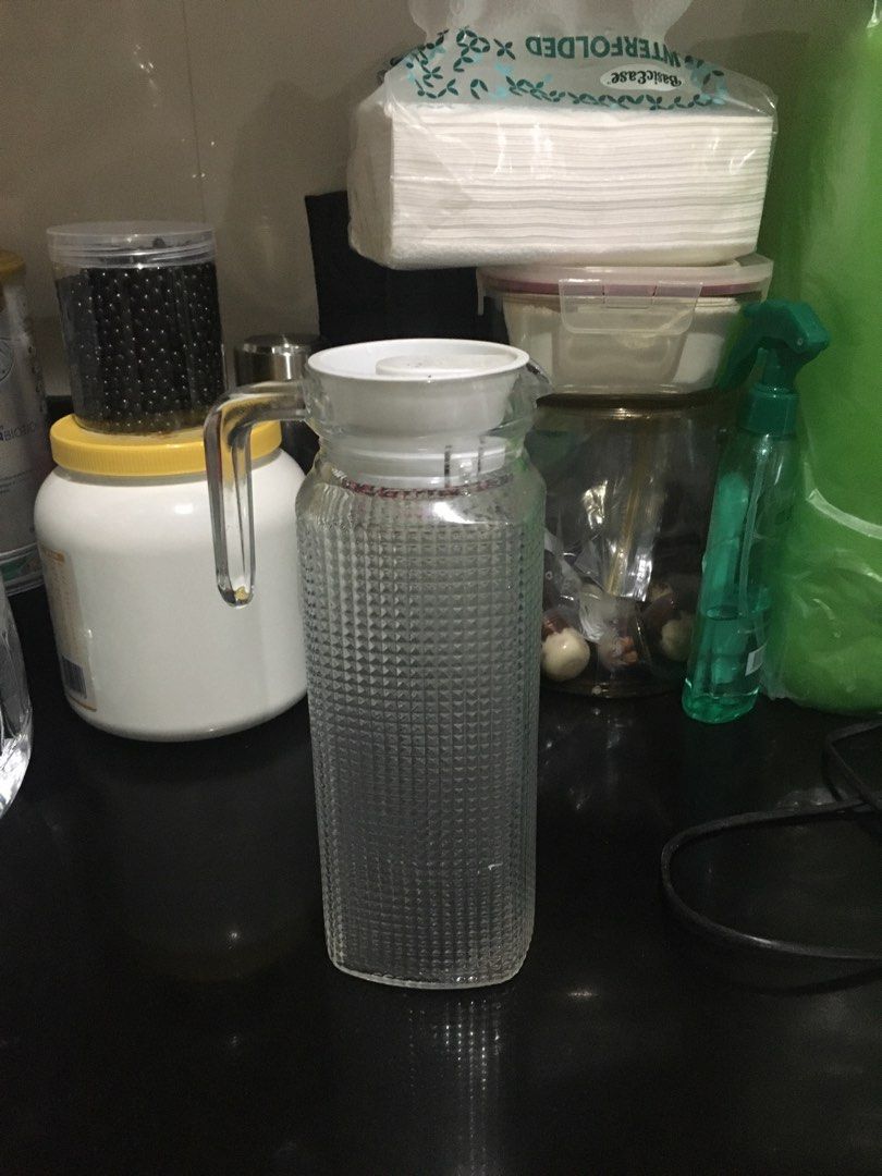 Glass Pitcher (Category: Other Kitchenware & Tableware) located in Manila. Submitted by eclectic_primrose (Listing ID 1453832610, Image 1). Description: Unused but has dusts due to being stocked in a cupboard for a long time. Some scratches here and there, but mostly unnoticed. Can do Meetups around Salcedo or via SDD..