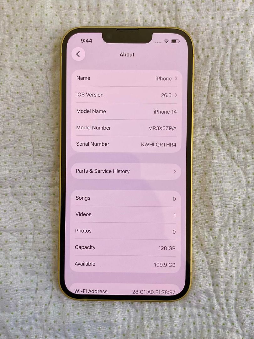 iPhone 14 128GB Yellow (Category: E-Readers) located in Caloocan City. Submitted by argiljohnpesito-96257 (Listing ID 1453855054, Image 3). Description: QUICK SPECS 📱 Model: iPhone 14 💾 Storage: 128GB 💛 Color: Yellow (Eye-catching & rare variant!) 🇵🇭 Variant: NTC Approved / Local Variant 🔓 SIM Status: Factory Unlocked / No SIM Restrictions (Pwede kahit anong SIM) 🔒 Security: Face ID Working 100% ☀️ Display: True Tone Working CONDITION & IS
