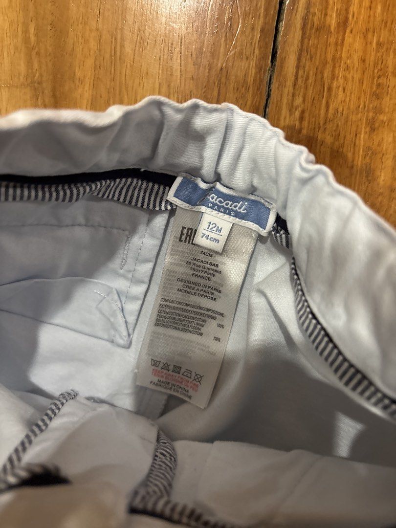 Jacadi Paris Light Blue Jeans 12M (Category: Babies & Kids Fashion) located in Pasig City. Submitted by logorini (Listing ID 1453968985, Image 3). Description: - Light blue chino shorts from Jacadi Paris - Comfortable elastic waistband - Two front pockets and one back pocket - Versatile for everyday wear or dressing up - Easy to pair with any top.
