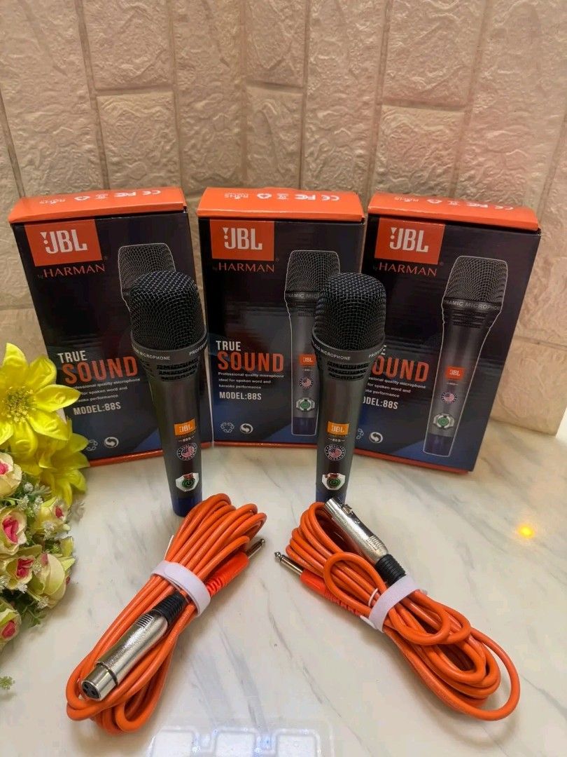 JBL Harman Vocal Microphone Model 88S (Category: Microphones) located in Manila. Submitted by marvieobordo (Listing ID 1453983999, Image 2). Description: - JBL Harman 88S Vocal Microphone - Perfect for singing and speaking - Comes with a long orange cable - Original box included - Multiple units available.