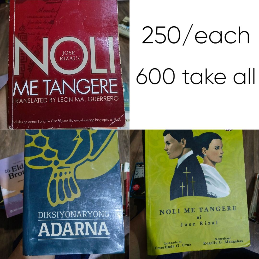 Jose Rizal Books & School Textbooks (Category: Textbooks) located in Manila. Submitted by mharjcloud39459 (Listing ID 1453842949, Image 1). Description: - Jose Rizal's Noli Me Tangere: P250 each - Adarna Dictionary: P250 each - High School Textbooks Available: - Integrated Science: P250 - Mathematics (7th Ed.): P250 - General Mathematics: P250 - Business Mathematics: P250 - Fundamentals of Accountancy, Business, and Management (FABM): P250 - Bund