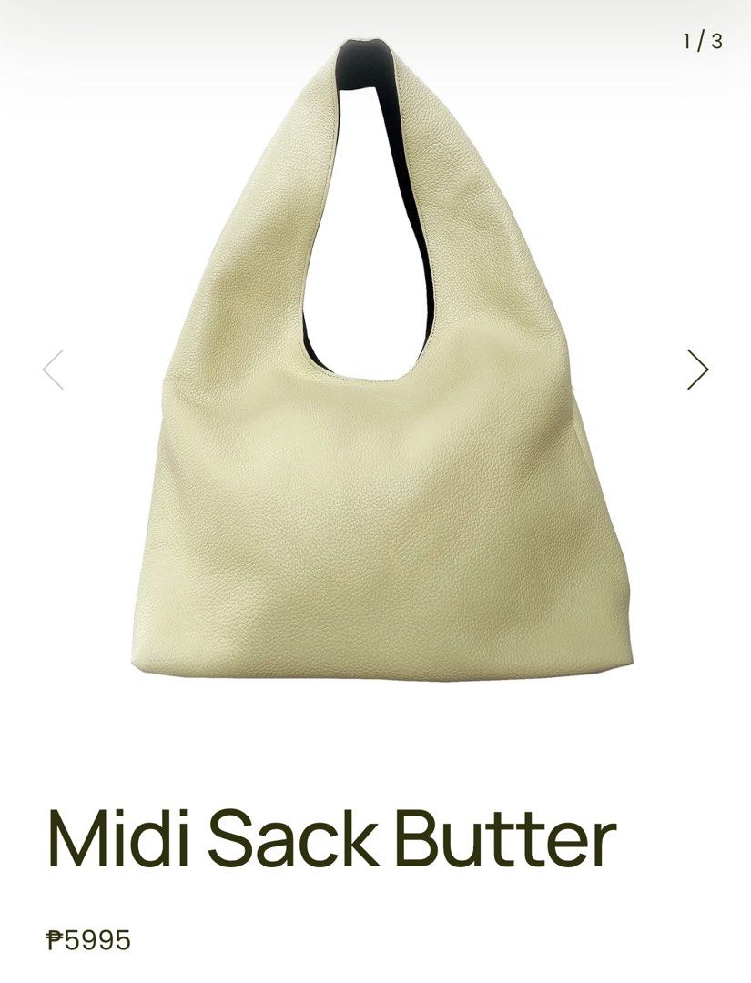 KOOCHI KOOCHI Midi Sack Butter (Category: Shoulder Bags) located in Las Pinas. Submitted by chaenq (Listing ID 1453841506, Image 2). Description: Made from genuine leather featuring a curved silhouette, fully lined with suede fabric. Measurements: L: 20" W: 15" .