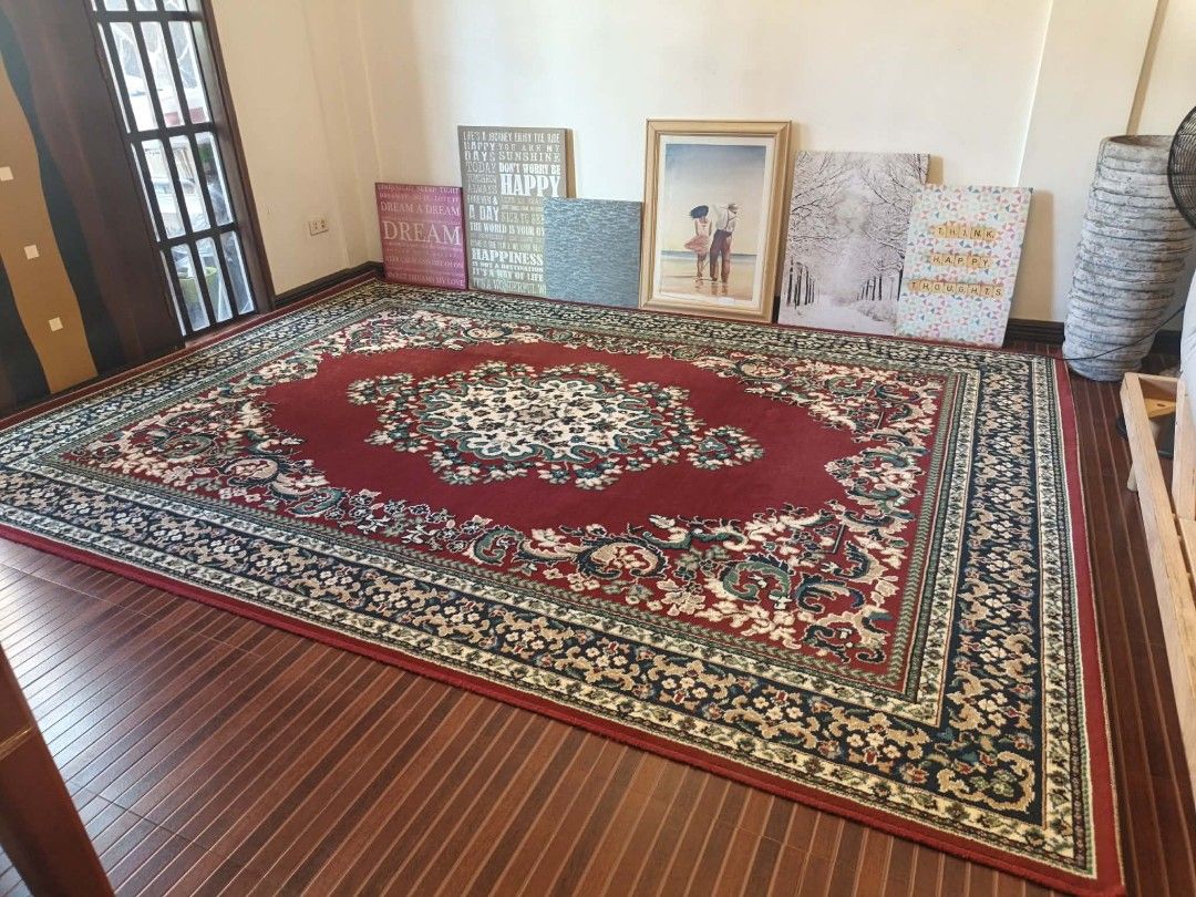 Large Oriental Persian Style Area Rug Carpet (Category: Carpets, Mats & Flooring) located in Makati City. Submitted by candyhinojales (Listing ID 1453885475, Image 2). Description: - Beautiful large rug - Classic oriental design - Rich red color with intricate cream, blue, and green patterns - Adds warmth and style to any living space or bedroom - Good size for a living room or large area - Floor not included.