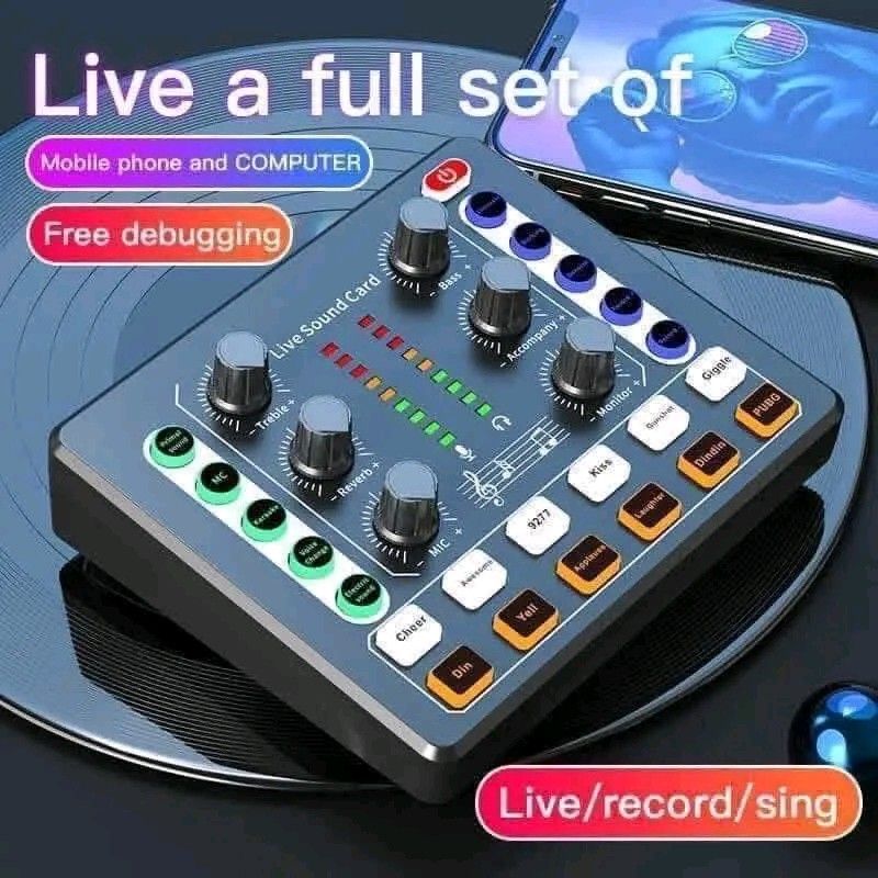 Live Sound Card for Mobile Phone and Computer (Category: Soundbars, Speakers & Amplifiers) located in Manila. Submitted by marvieobordo (Listing ID 1453894041, Image 2). Description: - Versatile live sound card compatible with mobile phones and computers. - Ideal for live streaming, music recording, and singing. - Convenient charging feature: charge your phone while using the sound card, no extra adapter needed. - Features multiple built-in sound