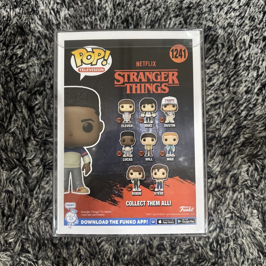 Lucas Stranger Things Funko Pop #1241 (Category: Figurines & Statues) located in Pasig City. Submitted by dr1zzy (Listing ID 1453854143, Image 2). Description: - Funko Pop! Vinyl Figure: Lucas from Stranger Things - Condition: 10/10 with protector.