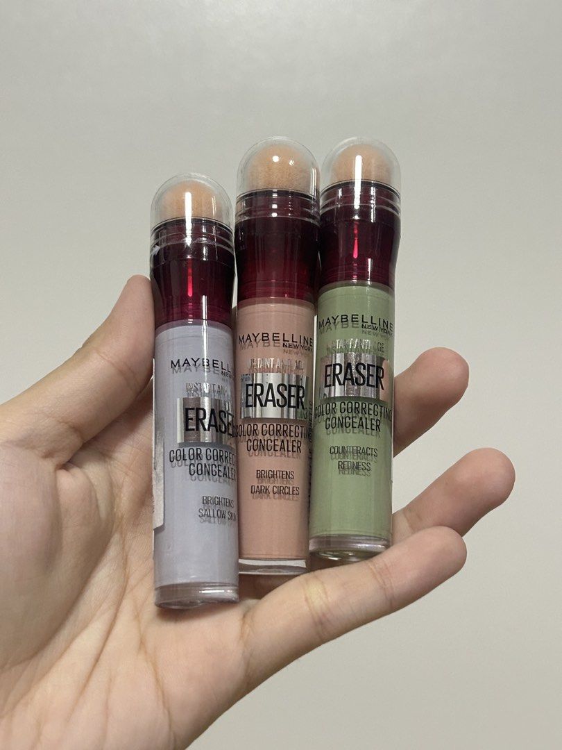 Maybelline Instant Age Rewind Eraser Concealer SET (Category: Makeup) located in Quezon City. Submitted by juremimi (Listing ID 1453940876, Image 2). Description: - Set of 3 Maybelline Instant Age Rewind Eraser Color Correcting Concealers - Shades for brightening dark circles, counteracting redness, and anti-aging - Features an easy-to-use applicator - Ideal for everyday makeup looks.