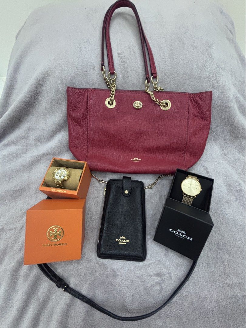 MEGA LUXURY BUNDLE: Authentic Coach & Tory Burch (Take All 4-Pieces) (Category: Luxury Bags & Wallets) located in Manila. Submitted by rizzah080625 (Listing ID 1453980599, Image 1). Description: 📝 Item Description MASSIVE 4-PIECE LUXURY TAKE-ALL BUNDLE! Letting go of a curated collection of authentic, premium pieces together at an absolute steal. This bundle features two classic timepieces, a timeless leather tote, and a brand-new, completely un