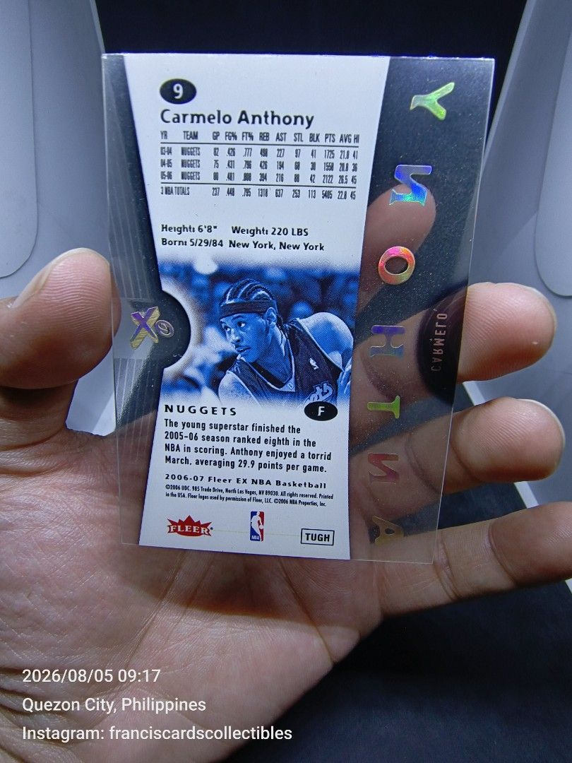 NBA Card - CARMELO ANTHONY #9 (FLEER EX) YEAR 2006-07 (Category: Raw Singles) located in Quezon City. Submitted by 710francis (Listing ID 1453819390, Image 2). Description: *1,800 Pesos *FLEER EX (NBA) / YEAR 2006-07 🏀 MVB *CARMELO ANTHONY #9 *JUST MESSAGE FOR MORE INQUIRIES....