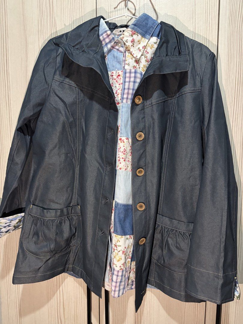 patchwork set top (Category: Other Tops) located in Miri. Submitted by meowmauuu (Listing ID 1453980630, Image 1). Description: outer jacket: ptp: 19, length: 25 patchwork shirt: ptp: 20, length: 25 (patches are stitched not printed) all measurements are in inch, expect some human error..