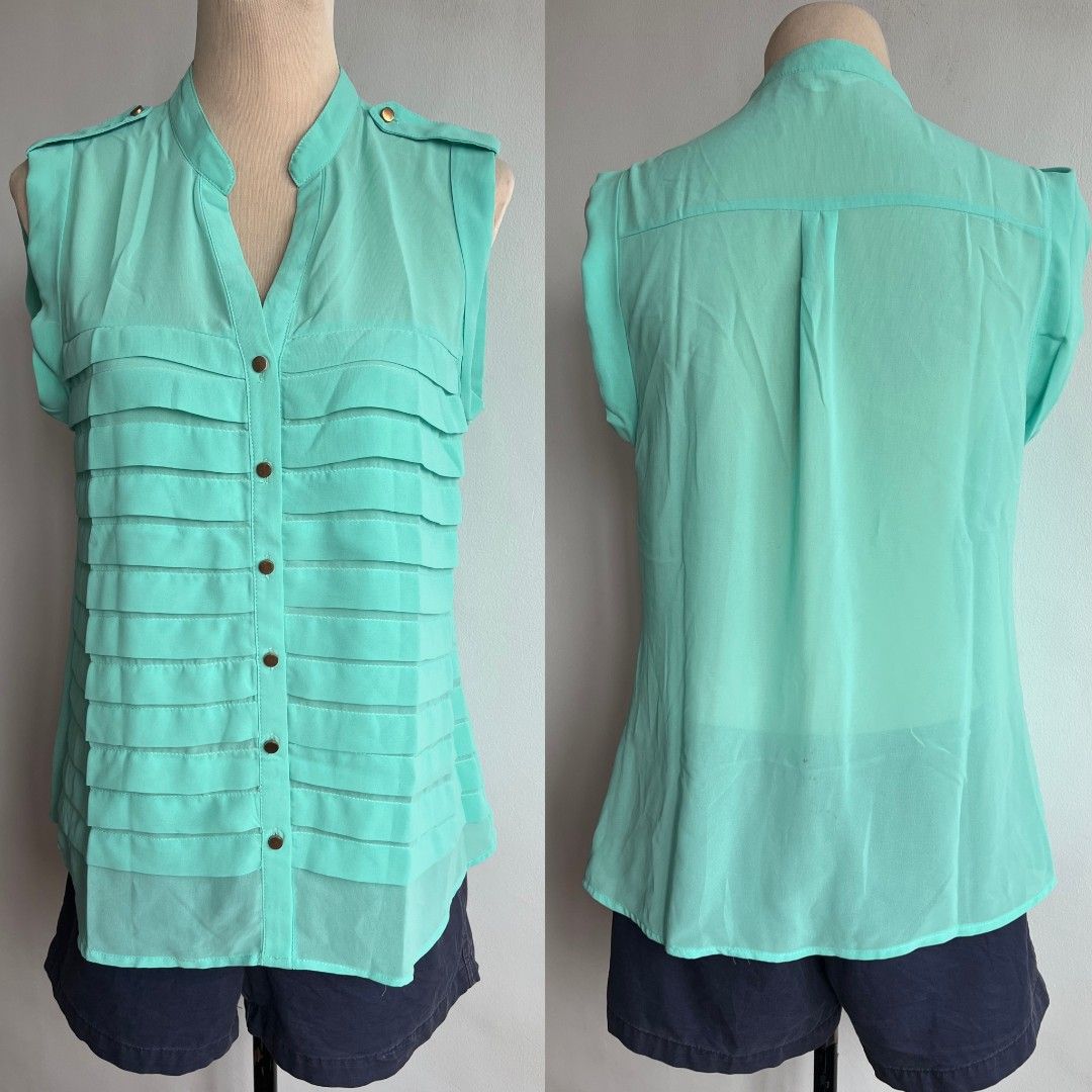 Pink Owl Sheer Blouse Shirt Top (Category: Sleeveless) located in Quezon City. Submitted by all_items_50_each (Listing ID 1453845694, Image 2). Description: Pink Owl Sheer Button Down Top Tiered pleat Size on tag: M *some stains sa back (pic 8) Measurements posted for reference Actual pics posted, pa browse nalang po NO WW 💲ALL ITEMS 50 💰MOP: GCASH ➕Add shipping fee ❌NO rush shipping, meet up, haggling ✔️for rush, use grab/lalamove 🚫NO return,