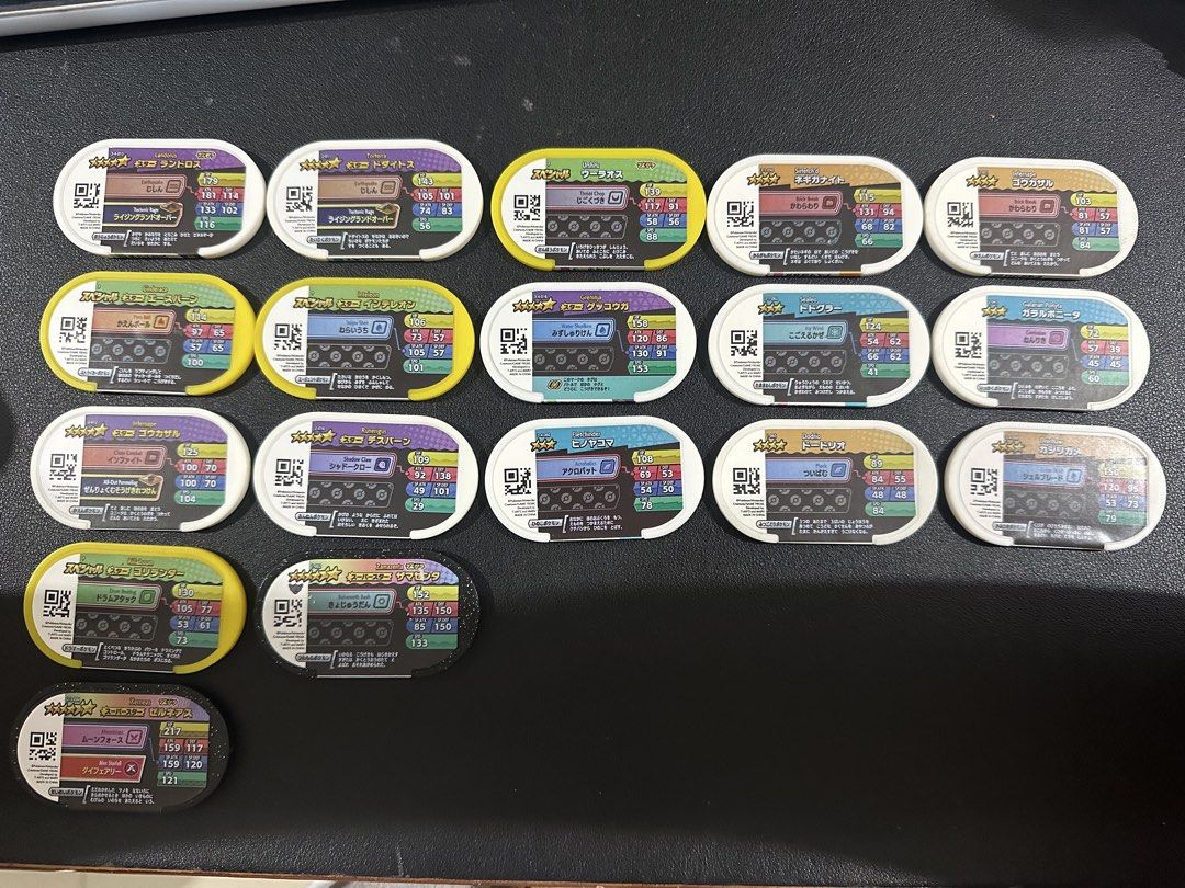 Pokémon Mezastar Bundle (18 Tags + Official Case) (Category: Character Goods) located in San Fernando. Submitted by randomstuffphilippines (Listing ID 1453905953, Image 2). Description: * Includes 2 Grade 6 Superstar tags (Koraidon + another black tag) * Multiple 4★ and 5★ tags * Official Pokémon Mezastar case * 100% authentic Japan.