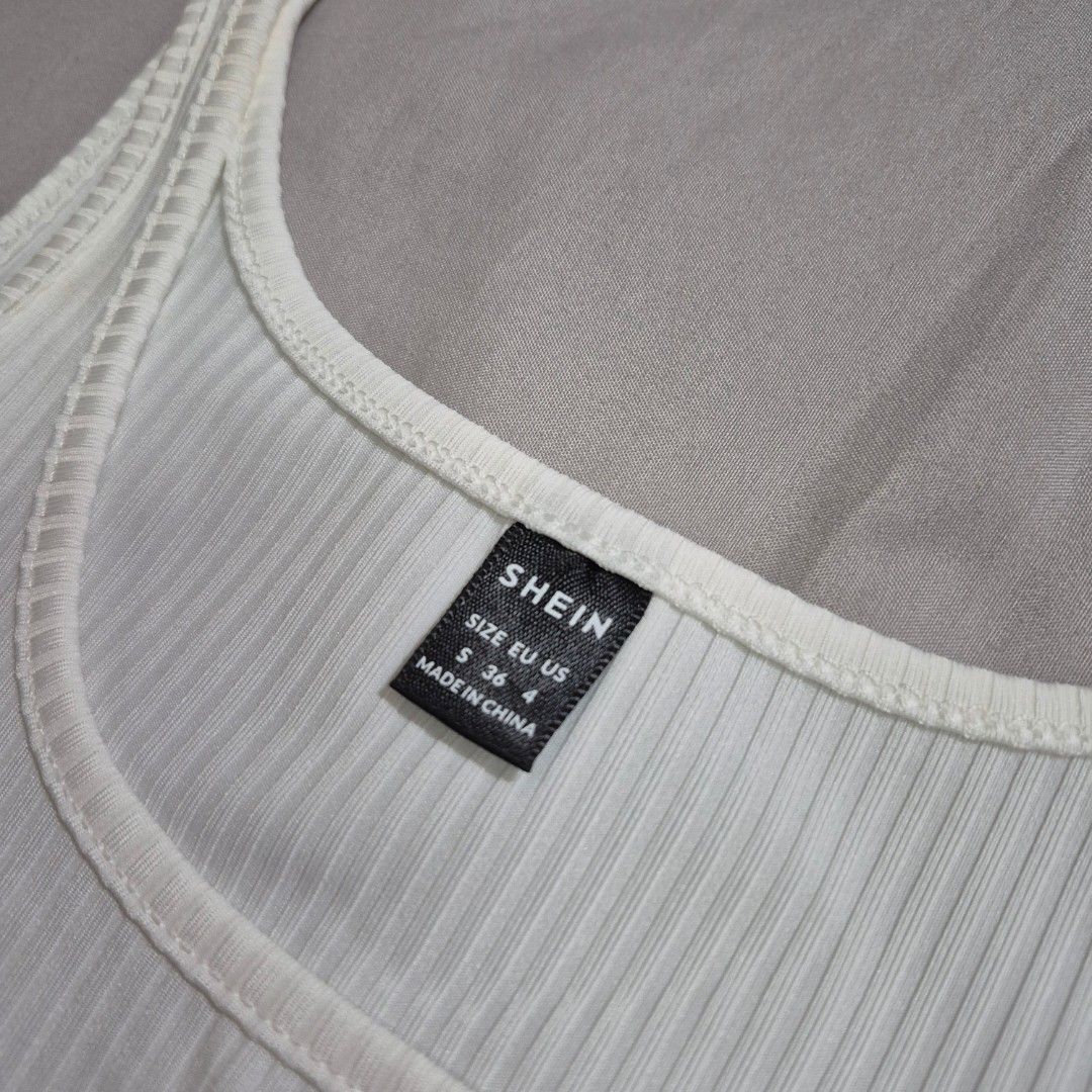 SHEIN rib-knit crop tank top (Category: Sleeveless) located in Caloocan City. Submitted by pamev (Listing ID 1453898606, Image 2). Description: rfs: decluttering mop: gcash/maya/bdo/bpi shipping: j&t/lalamove/grab (sf to be shouldered by the buyer) loc: north caloocan.