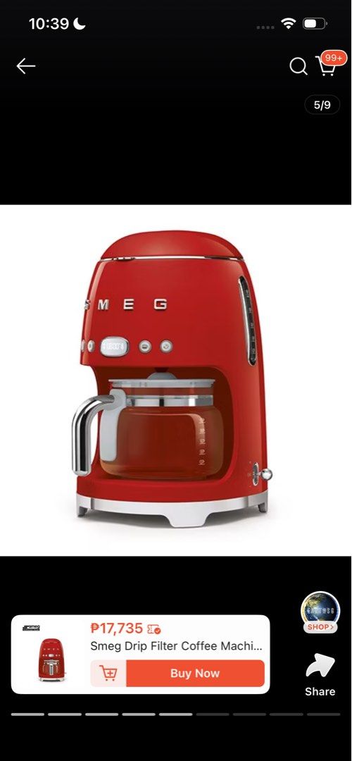 SMEG 50’s Retro Drip Filter Coffee Machine (Red) – Like New (Category: Coffee Machines & Makers) located in Manila. Submitted by espcc (Listing ID 1453831095, Image 3). Description: ❤️ Looking for a new home for this gorgeous coffee machine! I honestly only used it a couple of times. Unfortunately, my doctor has advised me to stop drinking coffee, so it has just been sitting on my counter looking beautiful. It’s simply too pretty to stay unused—I