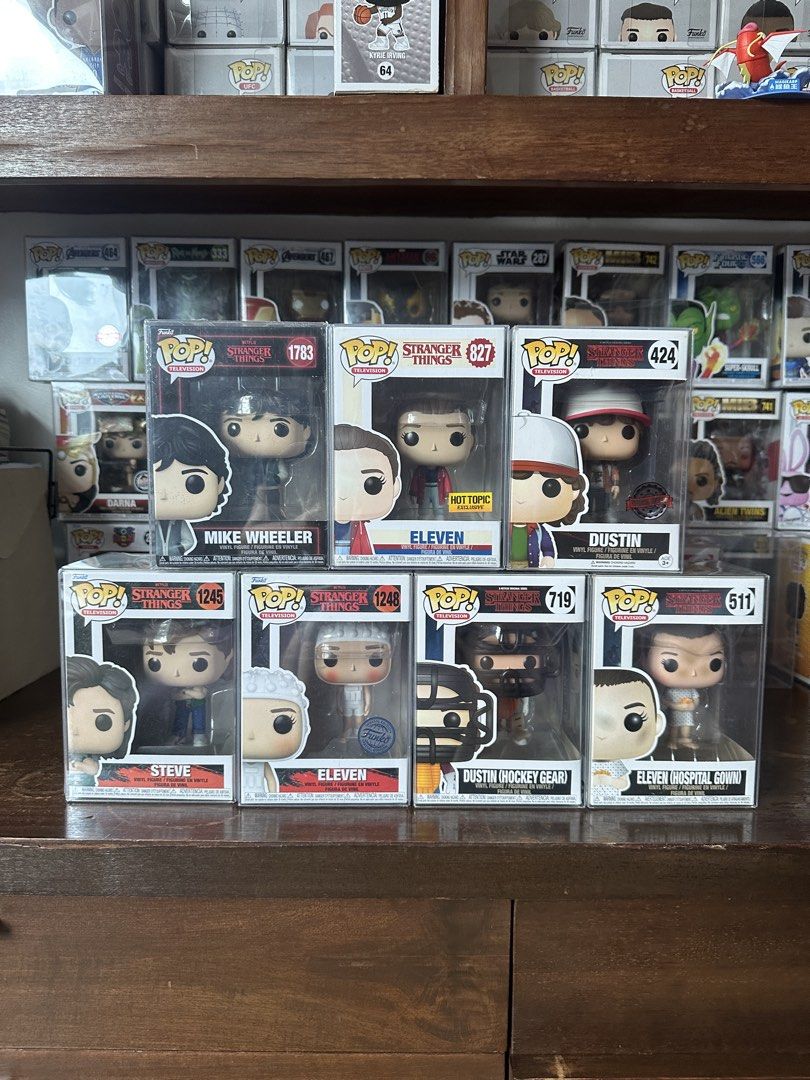 Stranger Things Funko POPs for SALE! (Category: Figurines & Statues) located in Taguig. Submitted by funkoboes (Listing ID 1453827917, Image 1). Description: Eleven 827 (3pcs) - 499 each Eleven Hospital Gown 511 - 599 Eleven 1248 - 649 Dustin Hockey Gear 719 - 699 Dustin OG 424 - 799 Steve 1245 - 799 Mike 1783 - 999.