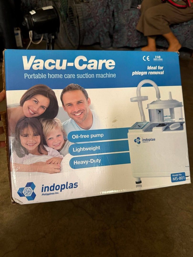 Vacu-Care Portable Home Care Suction Machine (Category: Medical Supplies & Tools) located in Manila. Submitted by designforhumanity (Listing ID 1453963396, Image 1). Description: Portable Phlegm Suction Unit can be used for suctioning sputum and other thick secretions in hospitals, and may also be used for fist aid in the household. The machine adopts oil-free lubricating pump, avoiding the pollution of oil mist. The pump requires no daily mainte