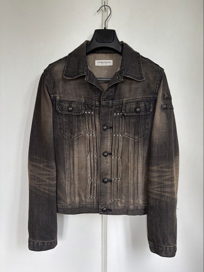 Vanquish Tokyo Studded Type III Cropped Denim Jacket (Category: Coats, Jackets and Outerwear) located in Paranaque City. Submitted by grailonious (Listing ID 1453981994, Image 1). Description: Vanquish Tokyo Japan Studded Type III Washed black denim Jacket. Pleated front design. With insignia/arm patch Size M on tag, fits more like mens S Washed black denim.