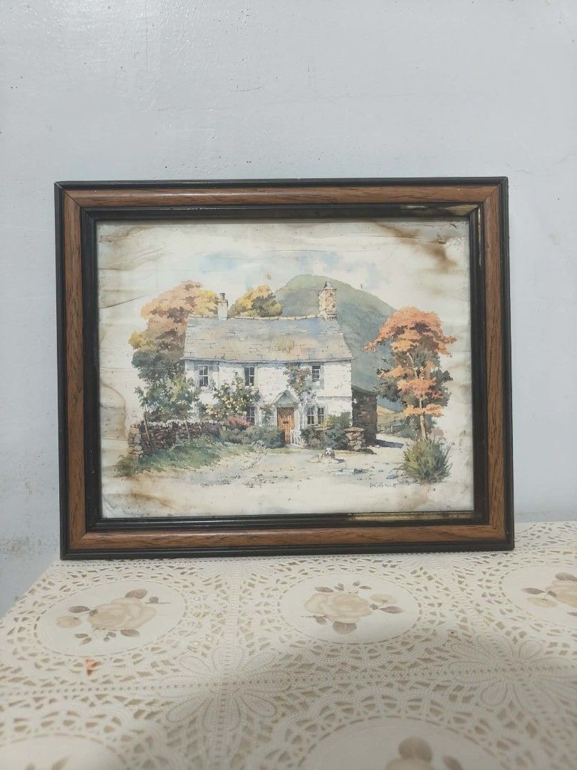 Vintage Framed Cottage Landscape Wall Art (Category: Frames & Pictures) located in Quezon City. Submitted by abvon_dlc (Listing ID 1453971859, Image 1). Description: Vintage framed cottage landscape wall art with a classic wooden frame. Pre-owned with visible flaws, including stains/discoloration and signs of age (please refer to the photos). .