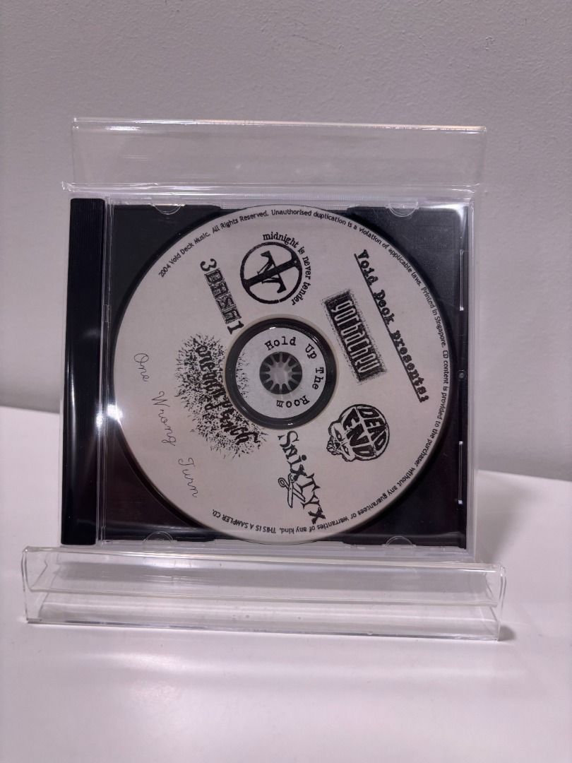 Void deck presents.. cd (Category: CDs & DVDs) located in Singapore. Submitted by radioc0re (Listing ID 1453978805, Image 1). Description: Cds are in decent condition Void deck presents.. $5 (local band compilation) Mail/courier/meetup options available. Mailing at $3, free for purchases above $20..