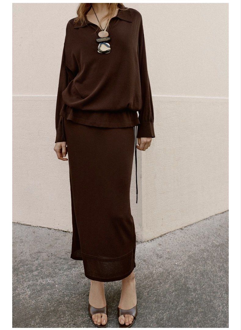 Zara long skirt (Category: Announcements) located in Las Pinas. Submitted by silvader (Listing ID 1453849543, Image 3). Description: Brand new with tag Knitted Medium Drawstring Chocolate brown Store bought .