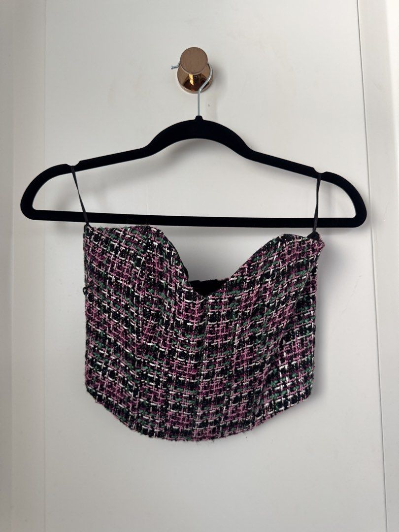 Zara Tweed Bustier Corset Top (Category: Others Tops) located in Cebu City. Submitted by prelovedandmore_ (Listing ID 1453937171, Image 3). Description: - Only worn once! Mode of Payment ✅ GCash ✅ BPI Bank Transfer ❌ COD Mode of Delivery ✅ Maxim/Lalamove for Cebu buyers ✅ J&T for buyers outside Cebu ‼️ df/sf must be shouldered by (Tags: multicolored, pink, green, sweetheart neckline).