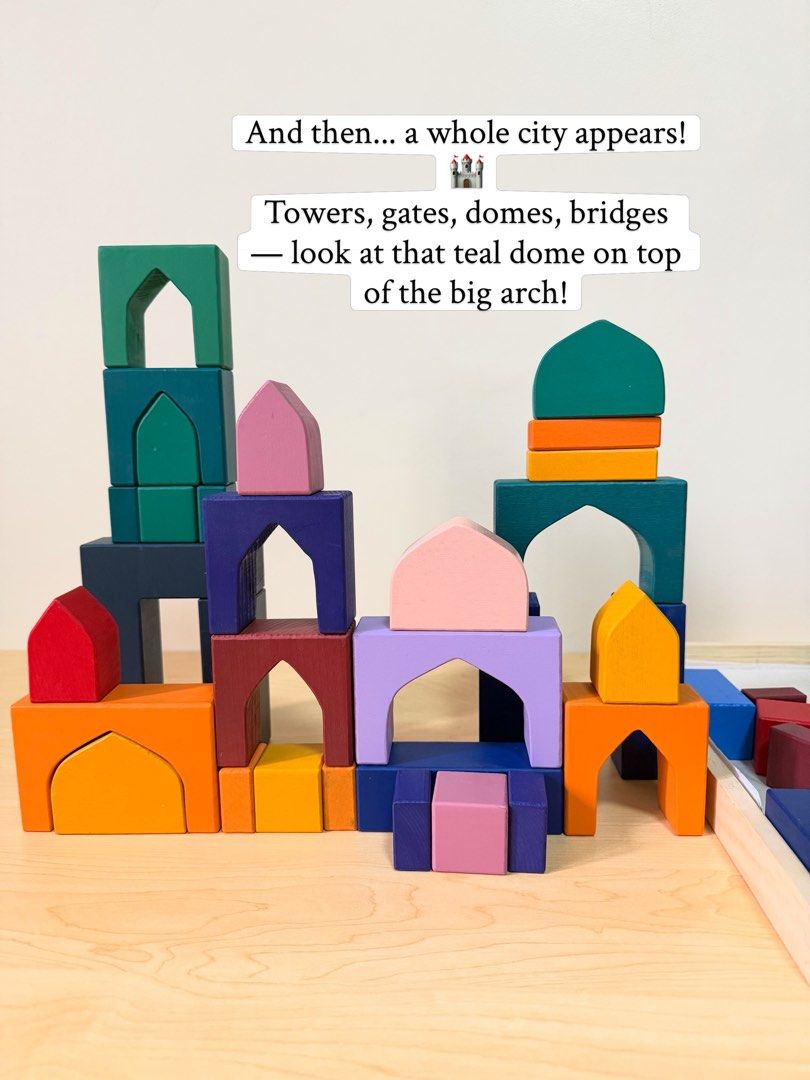 1001 Nights Building blocks puzzle (Category: Lego & Building Sets) located in Pasig City. Submitted by timberthinksph (Listing ID 1454148883, Image 2). Description: Build your own Arabian Nights ✨🏜️ Our 1001 Nights Castle Blocks — puzzle + building set in one! Arches, domes, towers in jewel tones: teal, mustard, plum, orange, blush pink, midnight blue. From flat puzzle to magical city — how many castles can your little one imagine? .