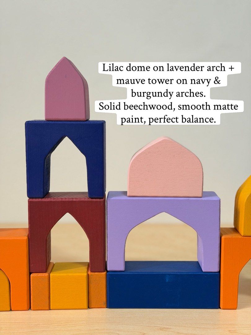 1001 Nights Building blocks puzzle (Category: Lego & Building Sets) located in Pasig City. Submitted by timberthinksph (Listing ID 1454148883, Image 3). Description: Build your own Arabian Nights ✨🏜️ Our 1001 Nights Castle Blocks — puzzle + building set in one! Arches, domes, towers in jewel tones: teal, mustard, plum, orange, blush pink, midnight blue. From flat puzzle to magical city — how many castles can your little one imagine? .