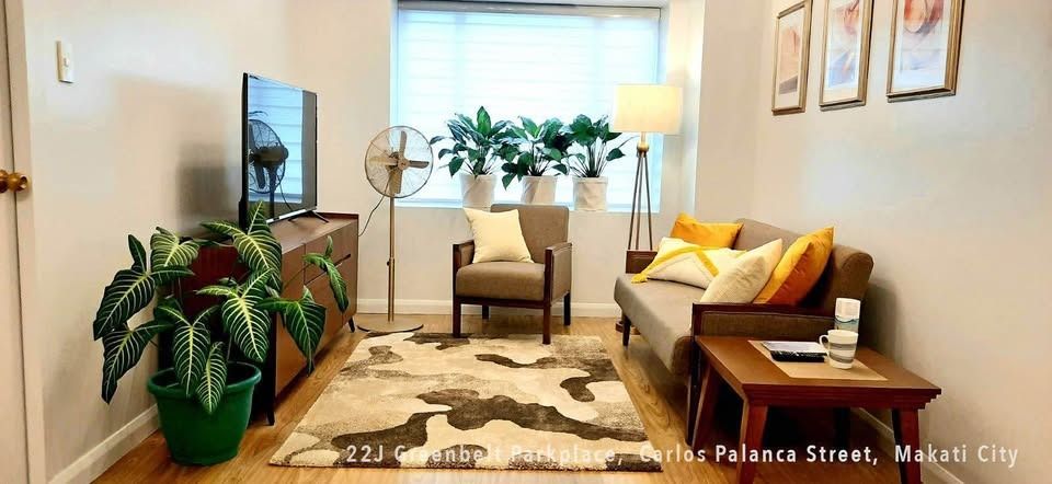 1BR Unit For Rent - Greenbelt Parkplace (Category: Apartments & Condos) located in Makati City. Submitted by vsg.realestate (Listing ID 1454052872, Image 2). Description: 🔆 1BR Unit For Rent - Greenbelt Parkplace 📌Property Details 22nd Floor 1BR 1TB 48 sqm Fully Furnished 1 Parking Slot 📌Features Corner Unit New Modular Kitchen Complete Appliances Newly Renovated T&B (July 2026) Nearby Places: Greenbelt Excelsior, Greenbelt Madison, Greenbelt 