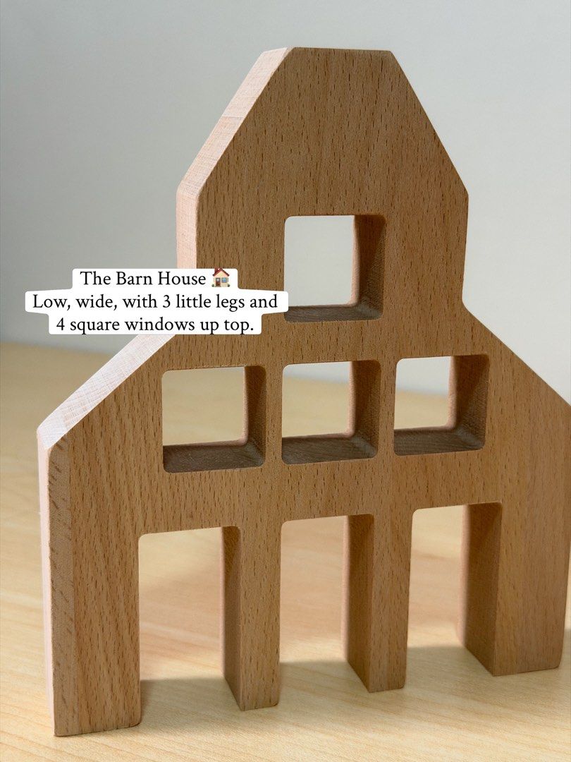 3 Stacking House Blocks (Category: Educational & Learning Toys) located in Pasig City. Submitted by timberthinksph (Listing ID 1454145573, Image 2). Description: Build a little village 🏘️✨ 3 wooden houses — 3 different silhouettes, all with little peek-through windows. Natural beechwood, smooth, solid, and just the right size for small hands. Stack them, line them up as a city, use them for small world play, or leave them on the shelf as decor. 