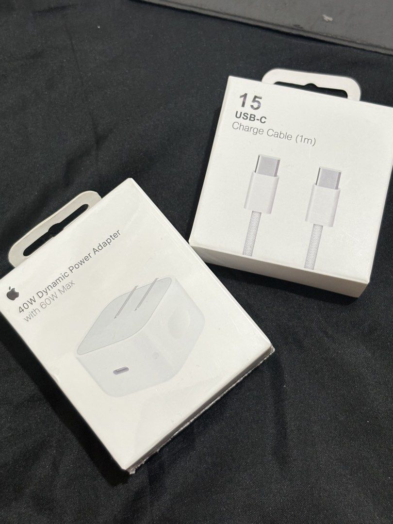 40W/60W Max Adapter + USB-C to USB-C Cable – Fast Charging Set for iPhone (Category: Cables & Adaptors) located in Manila. Submitted by reyshel.t (Listing ID 1454041194, Image 3). Description: Dynamic adapter only 459‼️ Set adapter with cable available cable (Lightning and type c) 599 ⚡ Includes: 40W Dynamic Power Adapter (up to 60W Max) + 1m Braided USB-C Charge Cable ⚡ Ultra-fast charging – powers your iPhone up to 3x faster than standard charg