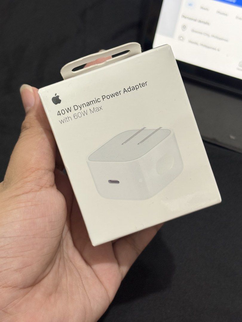 40W/60W Max Adapter + USB-C to USB-C Cable – Fast Charging Set for iPhone (Category: Cables & Adaptors) located in Manila. Submitted by reyshel.t (Listing ID 1454041194, Image 1). Description: Dynamic adapter only 459‼️ Set adapter with cable available cable (Lightning and type c) 599 ⚡ Includes: 40W Dynamic Power Adapter (up to 60W Max) + 1m Braided USB-C Charge Cable ⚡ Ultra-fast charging – powers your iPhone up to 3x faster than standard charg