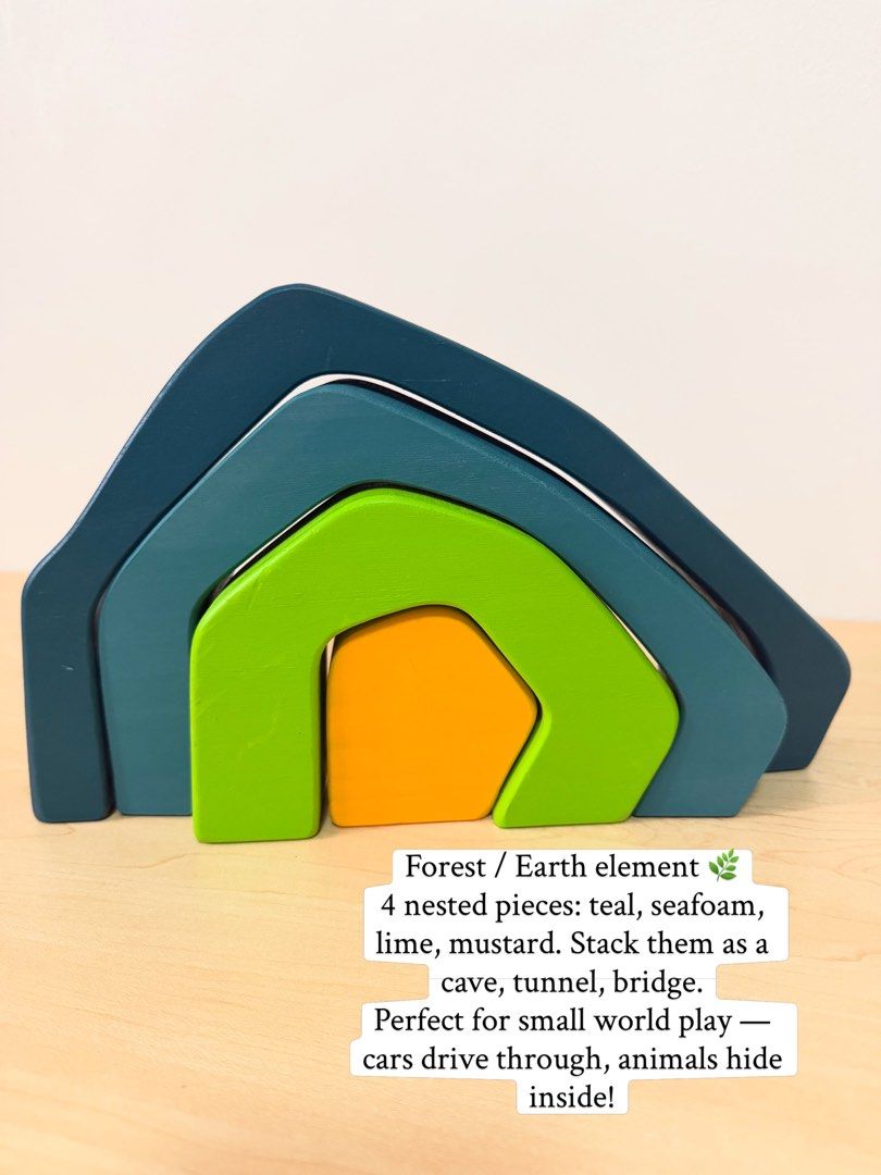 4 Elements Wooden Puzzle Blocks (Category: Board Games & Puzzles) located in Pasig City. Submitted by timberthinksph (Listing ID 1454149199, Image 2). Description: One puzzle, endless worlds 🌊🔥🌍🌈 Our Four Elements Wave Puzzle in wooden frame — 28 wavy pieces in ocean blues, forest greens, fire oranges, and sunset pinks. Puzzle it, stack it, build waves, make mountains, light a fire. Art toy + STEM in one! .