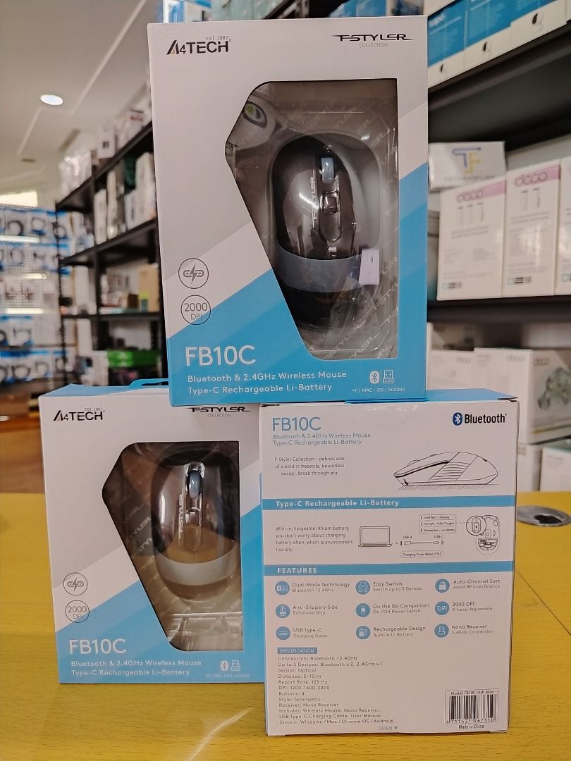 A4Tech FB10C Bluetooth & Wireless Rechargeable Mouse Ash Blue (Category: Mouse & Mousepads) located in Pasig City. Submitted by technofuseofficial (Listing ID 1454087093, Image 2). Description: A4Tech FB10C Bluetooth & Wireless Rechargeable Mouse Ash Blue Brand New and Original Items Store Location: 4F Unit 402, 604 Shaw Boulevard, Barangay Kapitolyo, Pasig City Same Day Delivery: - Lalamove delivery within Metro Manila - For walk-ins: Always PM 