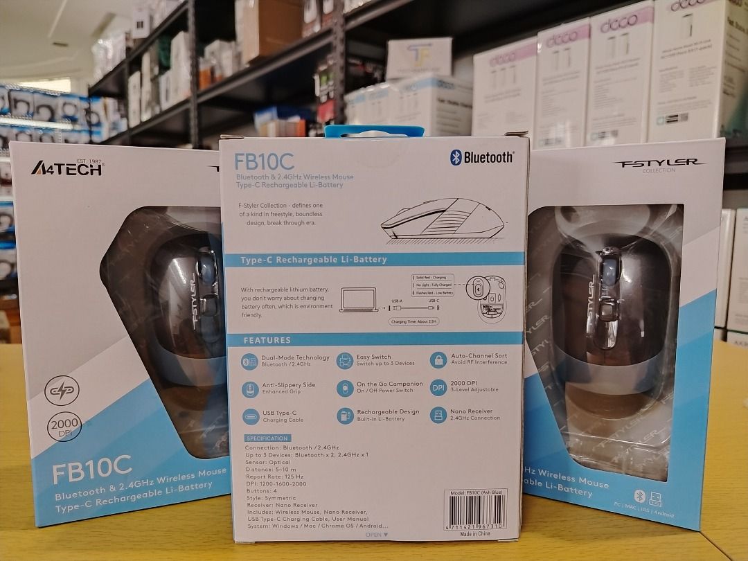 A4Tech FB10C Bluetooth & Wireless Rechargeable Mouse Ash Blue (Category: Mouse & Mousepads) located in Pasig City. Submitted by technofuseofficial (Listing ID 1454087093, Image 3). Description: A4Tech FB10C Bluetooth & Wireless Rechargeable Mouse Ash Blue Brand New and Original Items Store Location: 4F Unit 402, 604 Shaw Boulevard, Barangay Kapitolyo, Pasig City Same Day Delivery: - Lalamove delivery within Metro Manila - For walk-ins: Always PM 