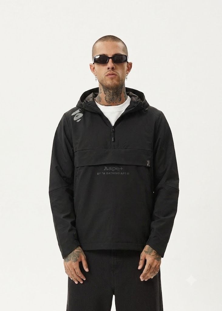 AAPE+ by Bathing Ape Technical Anorak M/L (Category: Coats, Jackets and Outerwear) located in Antipolo. Submitted by bentakahitanoano (Listing ID 1454013796, Image 1). Description: Aape Plus" (AAPE+) The AAPE+ collection focuses on modern, functional, and "relaxed street" styles, often incorporating pastel ones, bold shapes, and technical fabrics. AAPE+ aims to redefine everyday wear with a more elevated and polished aesthetic than the core AAPE 