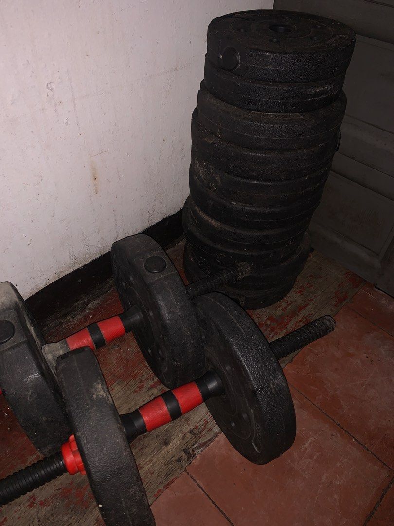 Adjustable Dumbbell Set with Weight Plates (Category: Weights & Dumbbells) located in Manila. Submitted by superliyooo (Listing ID 1454013615, Image 1). Description: 10 Plates of 3KG 4 Plates of 2.5KG - Adjustable dumbbell set perfect for home workouts. - Comes with multiple weight plates for customizable resistance. - Features comfortable grip handles for a secure hold. - Fully functional, showing some signs of wear from regular use. - Sold as a
