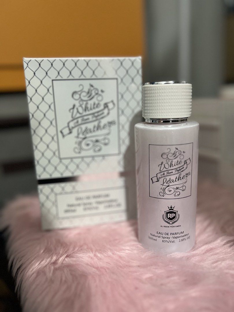 Al Reem Perfumes White Leather Eau de Parfum 85ml (Category: Fragrance & Deodorants) located in Cavite. Submitted by prelovedbyleendc (Listing ID 1454149013, Image 2). Description: - Al Reem Perfumes White Leather Eau de Parfum - Natural Spray, Vaporisateur - 85ml Bottle (2.8 FL.OZ) - Made in UAE - Expiry Date: 06/2029 - Reference Numbers: REM478/RE580 - Keep away from heat and flame - Bought in Dubai last year -Almost puno pa yung bote, konti la