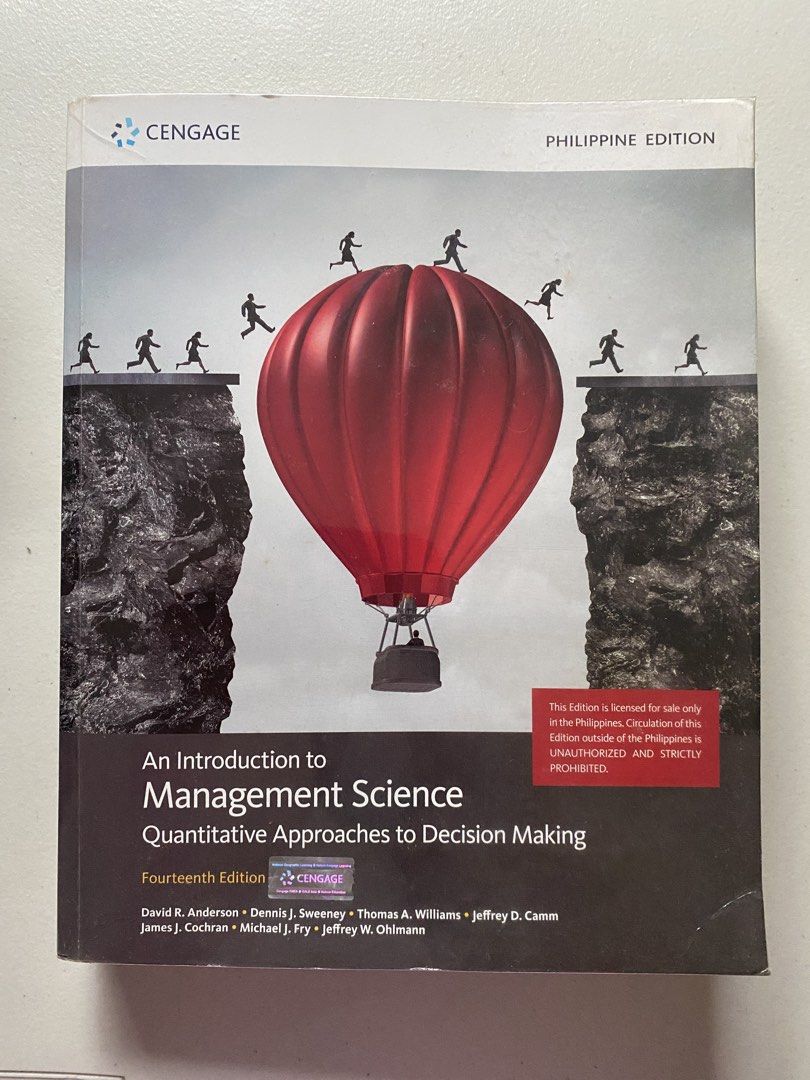 An Introduction to Management Science (14th Ed.) - Cengage (Category: Textbooks) located in Manila. Submitted by piscesbaby002 (Listing ID 1454045253, Image 1). Description: .
