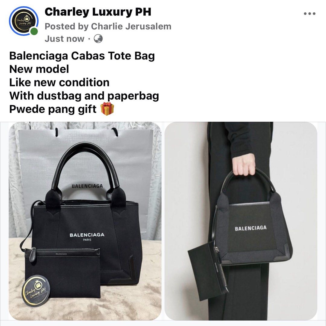 Balenciaga Cabas Tote Bag (Category: Luxury Bags & Wallets) located in Malabon City. Submitted by charleyluxuryph (Listing ID 1454159825, Image 1). Description: - Brand: Balenciaga - Model: Cabas Tote Bag (New Model) - Condition: Like New - Includes: Dustbag and Paperbag - Ideal for: Gifting.