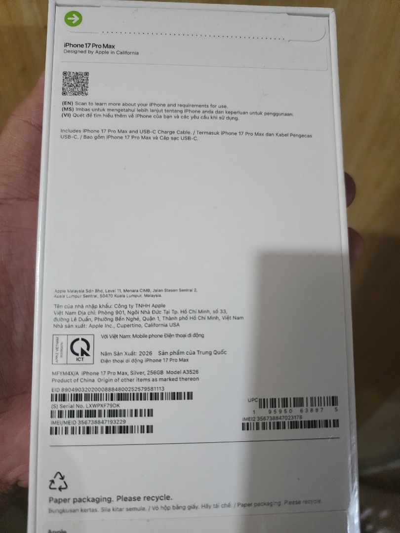 Brand new iphone 17 pro max 256 storge ntc approve (Category: Laptops & Notebooks) located in Manila. Submitted by zhulkyabul57074 (Listing ID 1454106514, Image 3). Description: brandnew iphone 17 pro max 256 storage Ntc approve.