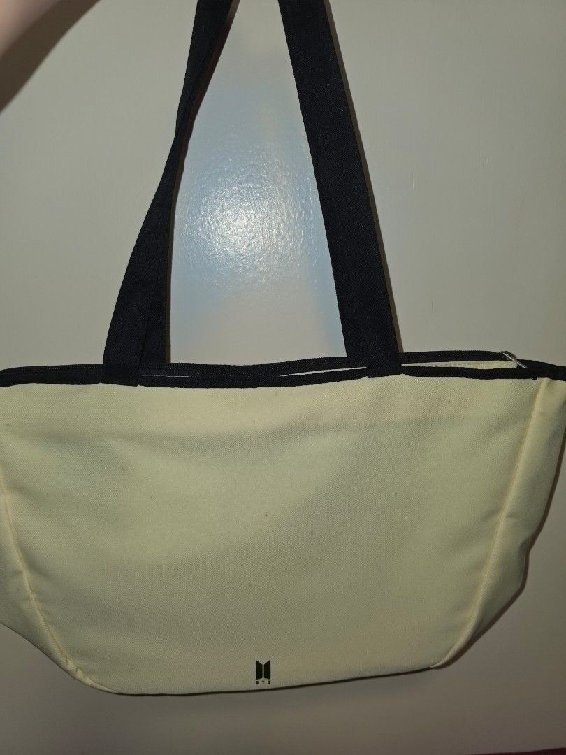 BTS Butter Tote Bag with Charm (Category: Tote Bags) located in Cavite. Submitted by contactcc (Listing ID 1454071843, Image 2). Description: BTS Butter Tote Bag with Charm Needs cleaning due to storage stains (see attached photo for reference) Used once RFS: Decluttering .