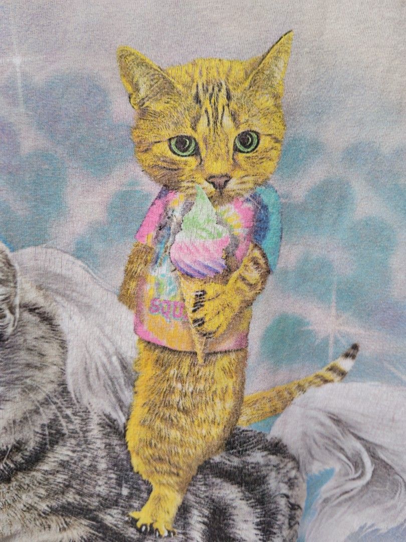 Cat Riding Unicorn Tie-Dye (Category: Tshirts & Polo Shirts ) located in Taguig. Submitted by wethrifting2021 (Listing ID 1454163882, Image 3). Description: Item: Unicorn Cat Tie dye 🔥 ‎Size: OPT Social Media (XL) ‎Width: 22 ‎Length: 28 ‎Condition: Good ‎Issue: Penhole, Hairline SWIPE MORE DETAILS. DM to purchase 📩.