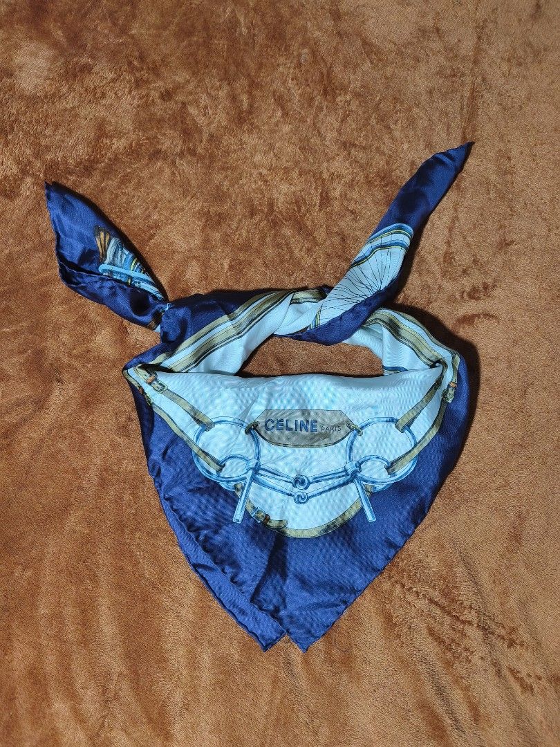 Celine Paris Silk Scarf Horse Carriage Print (Category: Scarves) located in Cagayan de Oro. Submitted by smoothstyle (Listing ID 1454078310, Image 2). Description: - Vintage Celine Paris silk scarf - Features a charming horse and carriage print with equestrian motifs - Rich colors and intricate details - Made in Italy - Generous size: approximately 35 inches x 35 inches - A timeless and elegant accessory.